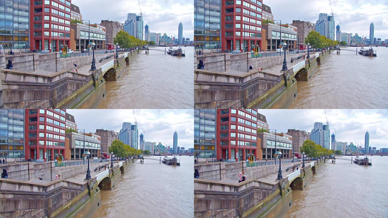 伦敦河。湾。步行旅游步行区。泰晤士河。宁静的场景。