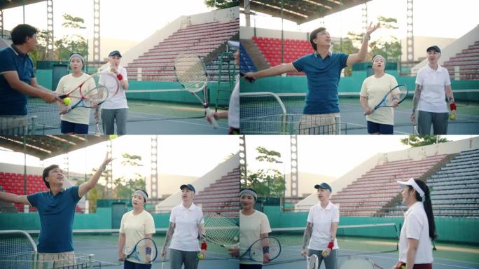 资深网球运动员一起练习网球。