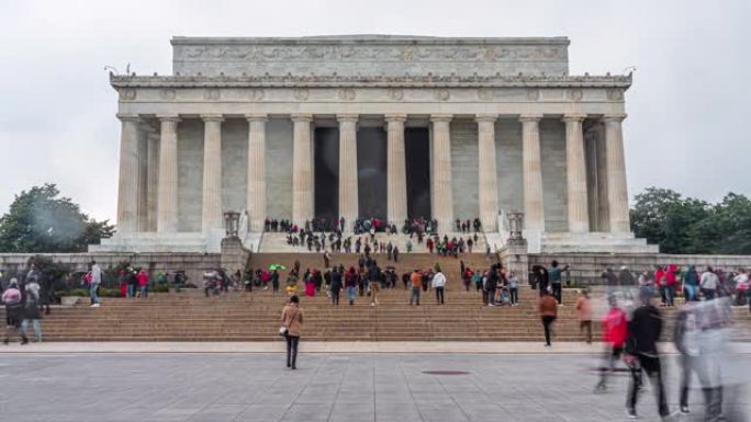 美国华盛顿特区的人们和游客在林肯纪念堂的时光流逝