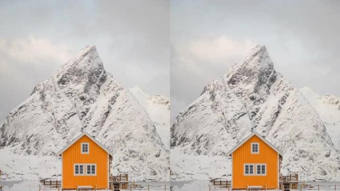挪威罗弗滕群岛上的渔夫小屋冬季