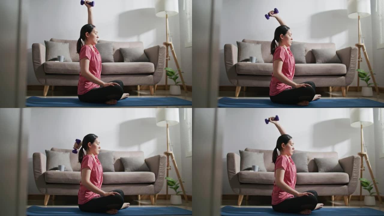 女人在家锻炼瑜伽居家瑜伽健身健康美女外国