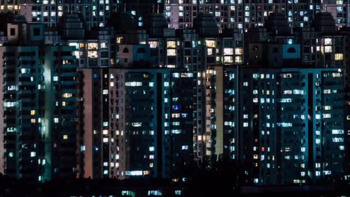 T/L TD住宅区夜间鸟瞰图/北京，中国