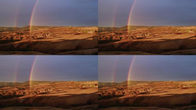 日落时托斯卡纳地区的空中彩虹