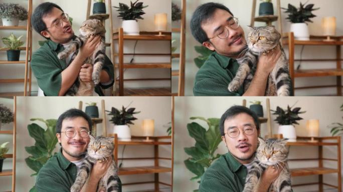 亚洲人的肖像镜头用我最喜欢的猫打开会员框。