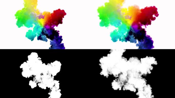 白底彩烟爆炸的Cg动画。有阿尔法哑光。