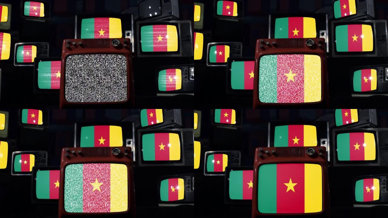喀麦隆国旗和老式电视。