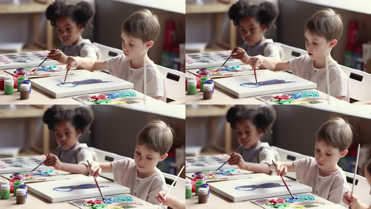 幼儿画家在工作坊从事绘画艺术课