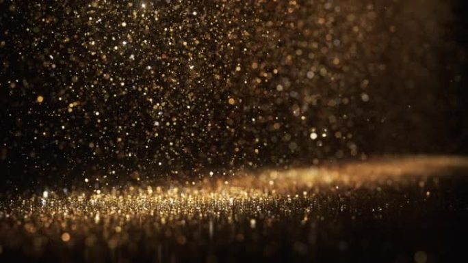 金色闪光颗粒下落-可循环背景动画-黑暗版本-圣诞节、庆祝、魅力