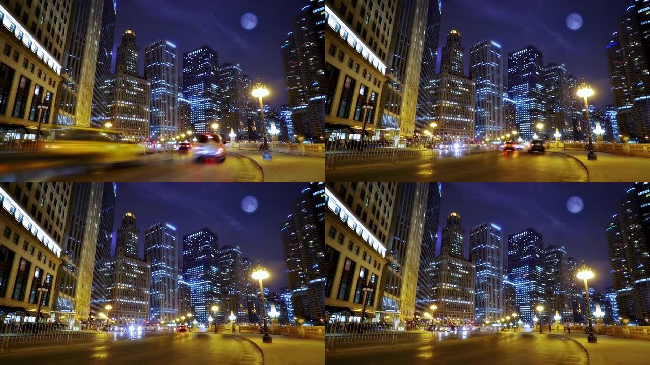 芝加哥之夜。金融大厦。流量。