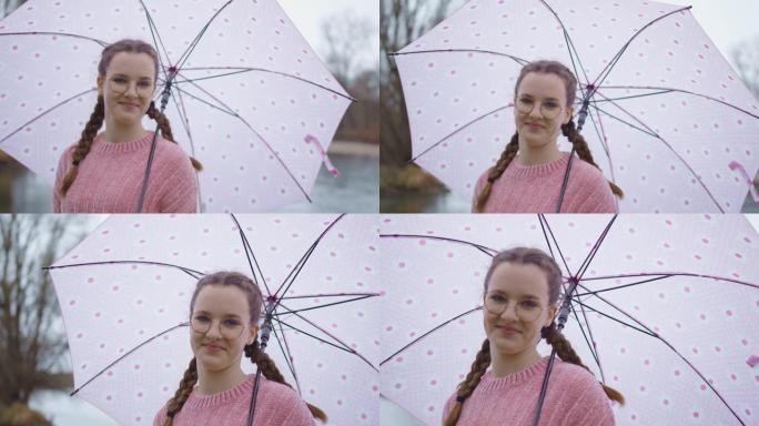 少女在雨天撑伞外国人外国少女女人撑伞