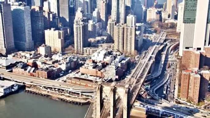 布鲁克林大桥。曼哈顿市中心的商业。WTC。鸟瞰图
