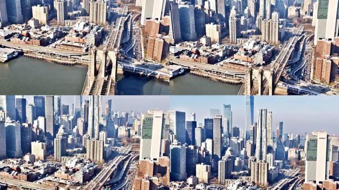 布鲁克林大桥。曼哈顿市中心的商业。WTC。鸟瞰图