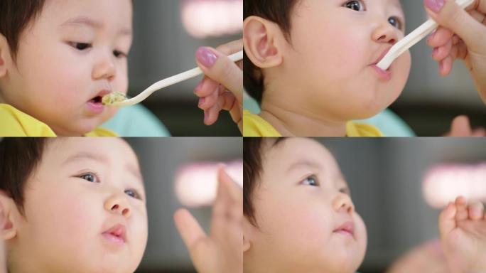 日本小男孩被妈妈喂汤