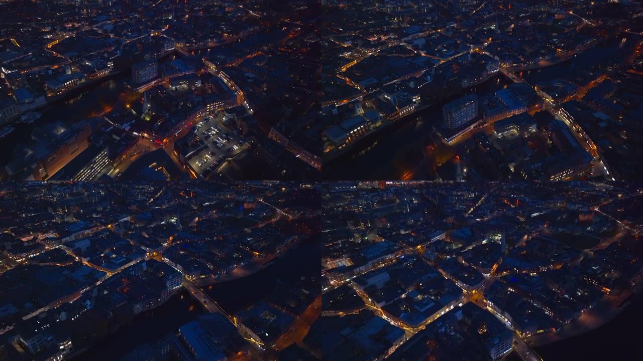 夜间约克市中心的鸟瞰图