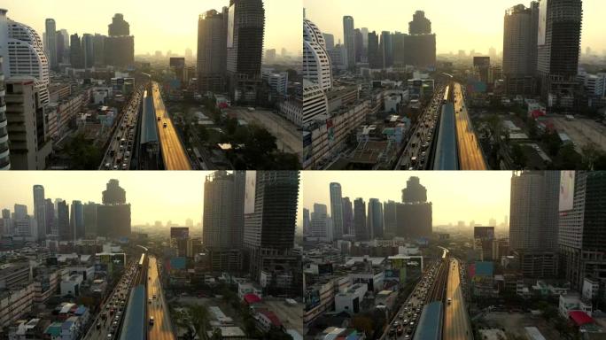 大桥上空的曼谷市鸟瞰图
