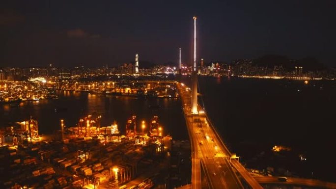 香港夜间的石匠桥夜景航拍夜色