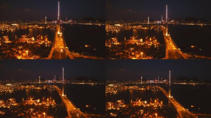 香港夜间的石匠桥夜景航拍夜色