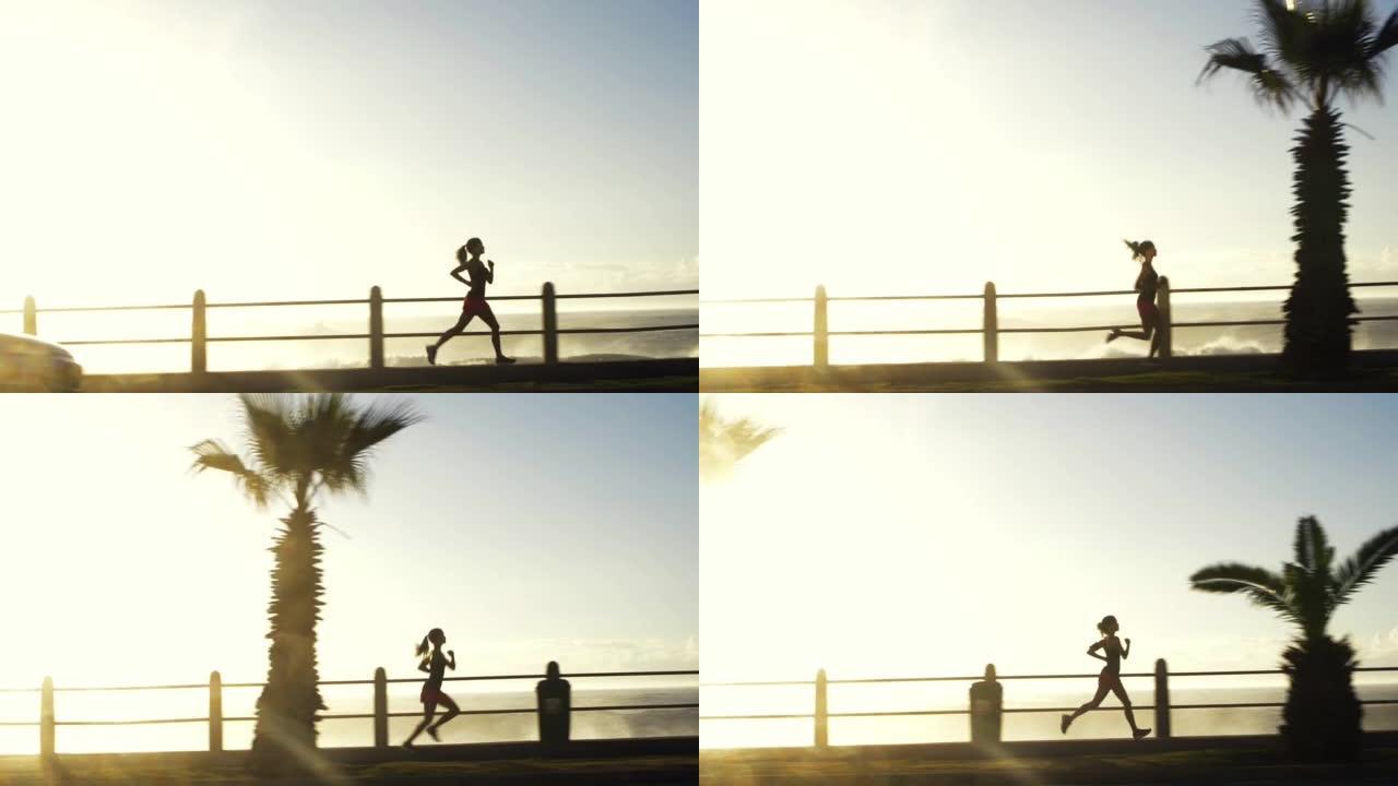 4k视频片段，一名年轻女子享受她的日常跑步