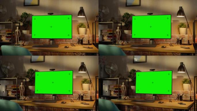 Computer Monitor with Green Screen Standing on a W