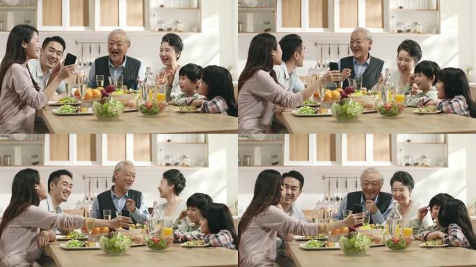 三代亚洲家庭在家用餐