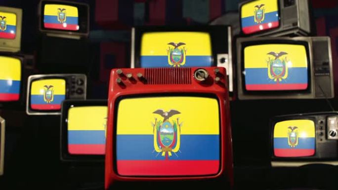 厄瓜多尔国旗和复古电视。