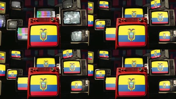 厄瓜多尔国旗和复古电视。