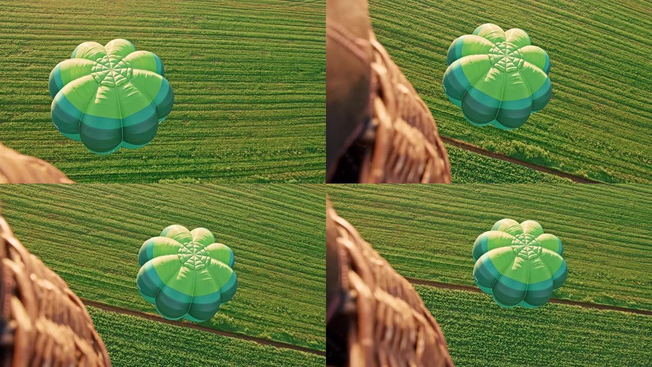 慢动作热气球在农田上空飞行