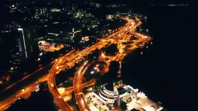 香港夜景灯火通明繁华都市枢纽