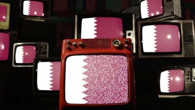 老式电视上的卡塔尔国旗。