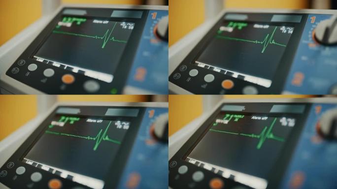 生命体征监视器在数字显示器上显示心率和其他医疗参数。病人的生命体征在医院的屏幕上。重症监护病房的心电