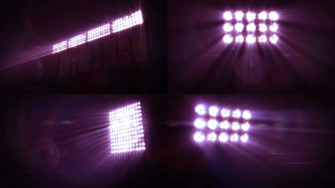 体育场泛光灯，有声音。紫色。