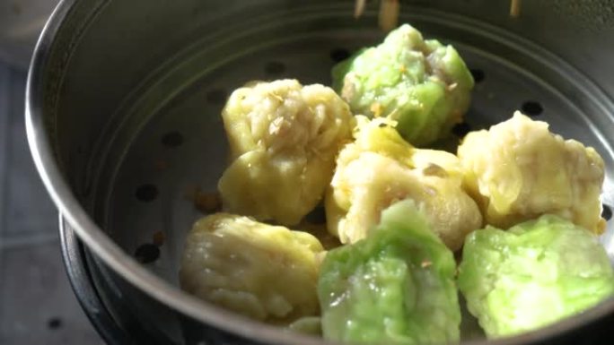 亚洲点心街头食品蒸饺特写视频素材
