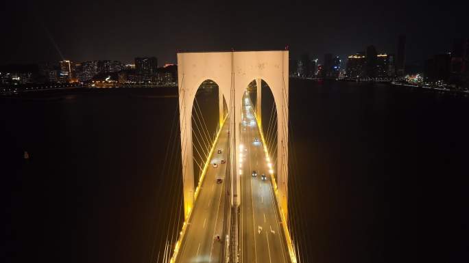 航拍澳门西湾大桥夜景