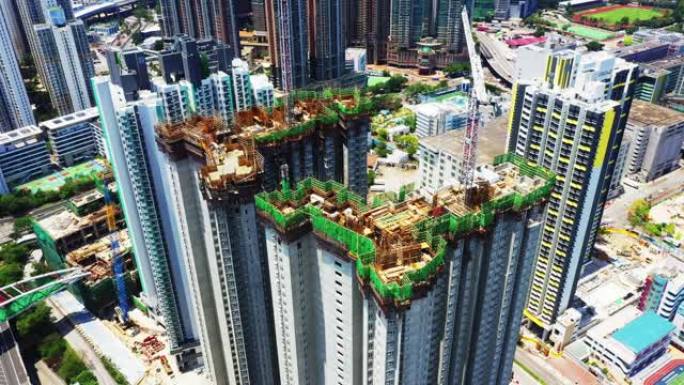 香港的建筑工地俯拍俯视楼顶建筑业