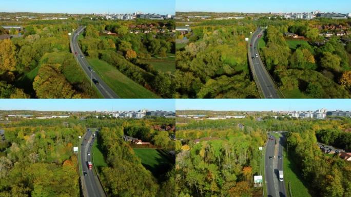 英国高速公路上交通的无人机视图