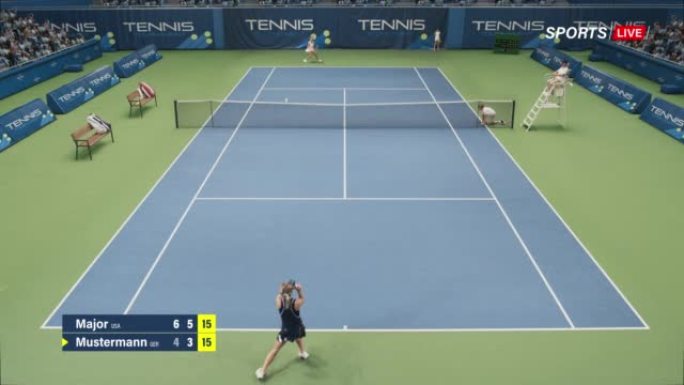 网球锦标赛比赛体育电视转播蒙太奇。两名女子网球运动员在比赛。参加锦标赛的职业女子运动员。网络直播频道