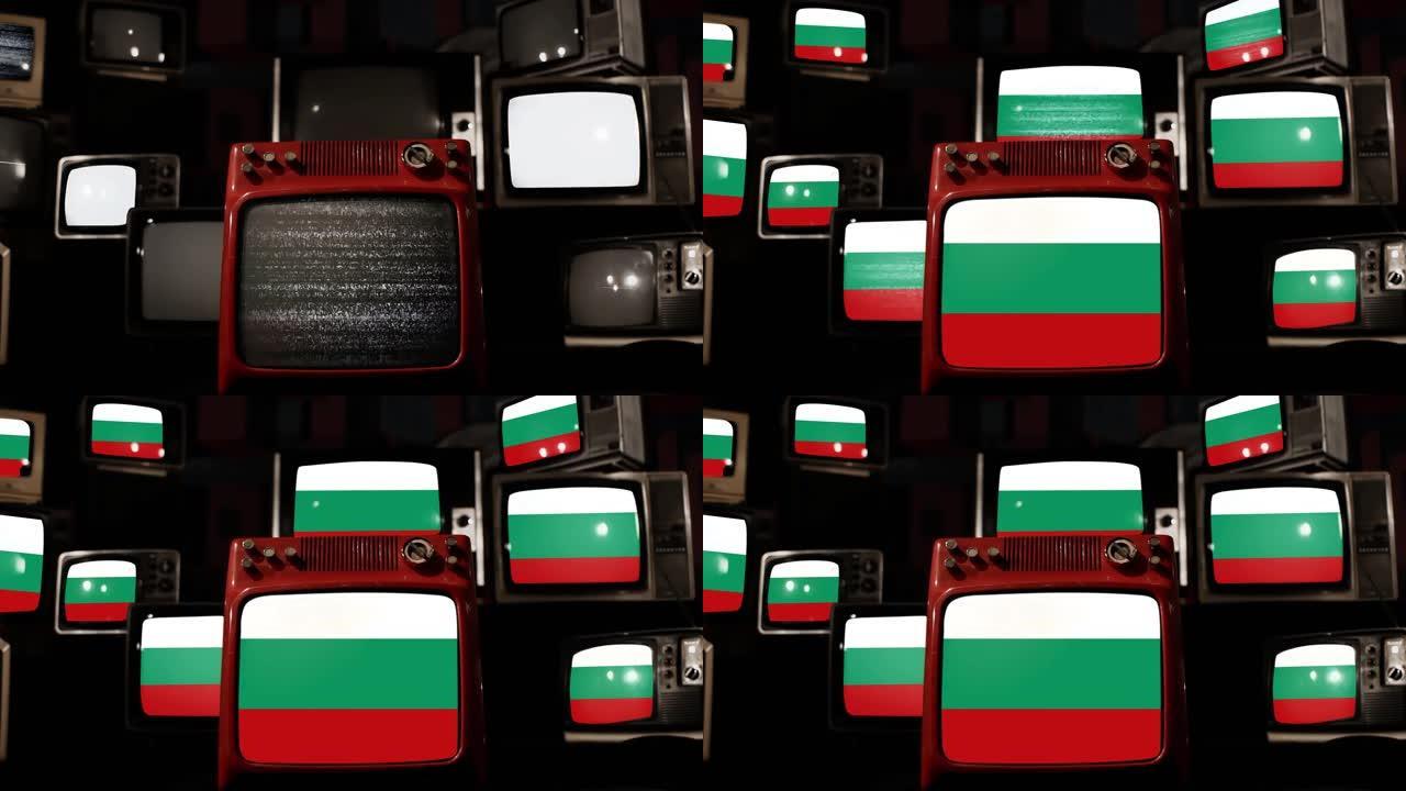 保加利亚国旗和老式电视。4k分辨率。