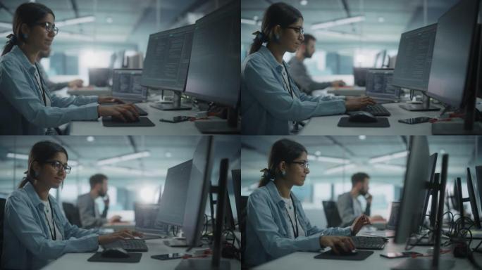 真正多样化的办公室: 在台式计算机上工作的印度信息技术程序员。创造创新软件的女性专家。工程师开发应用