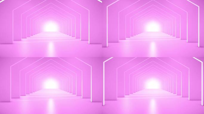 穿越未来主义的粉红色隧道 (可循环) 照明走廊的概念，室内设计，宇宙飞船，抽象，科学，技术，科学，建