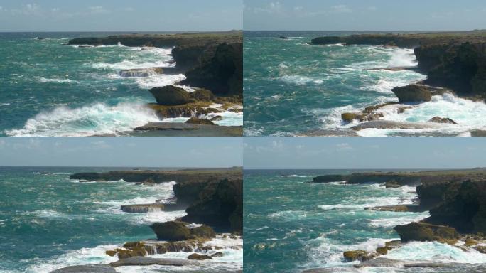 慢动作: 巴巴多斯崎rock不平的海岸线受到大浪的惩罚