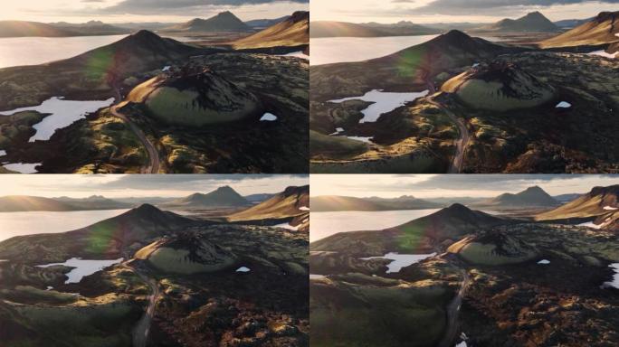 冰岛令人惊叹的风景和日落的鸟瞰图