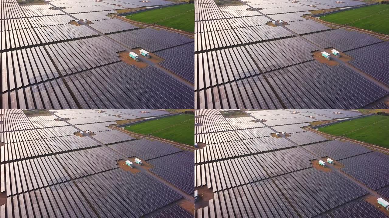 能源站太阳能电池板的鸟瞰图