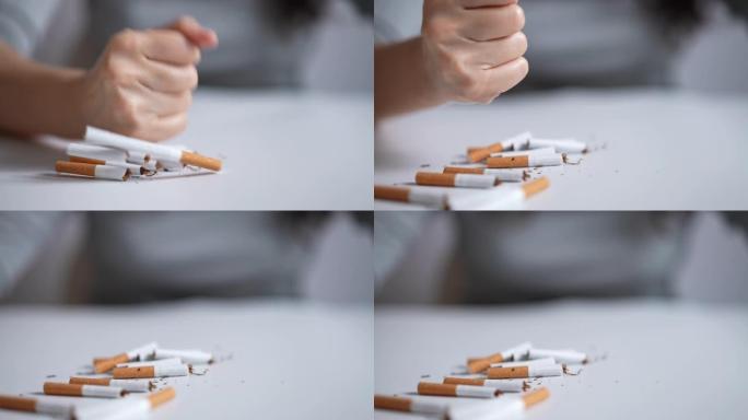 戒烟戒烟为健康用剪刀手砸烟