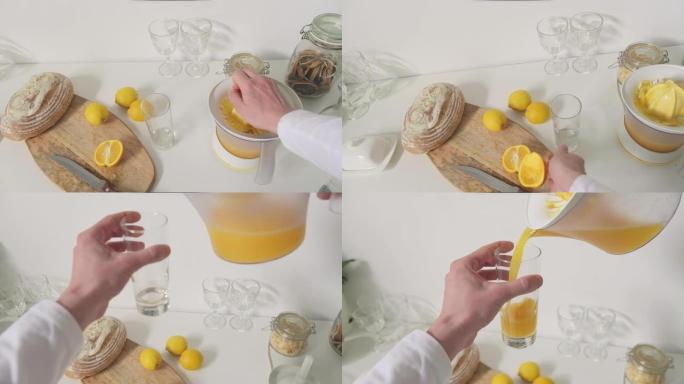 用榨汁机制作橙汁的视点