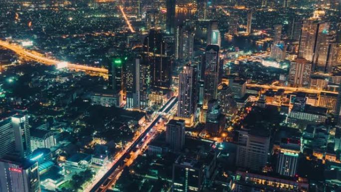 曼谷夜间高峰时段交通交叉口和道路建筑施工的延时城市景观