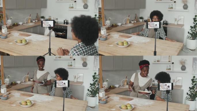 母子拍摄自制苹果派的视频食谱