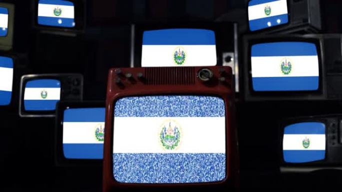 萨尔瓦多国旗和旧电视。