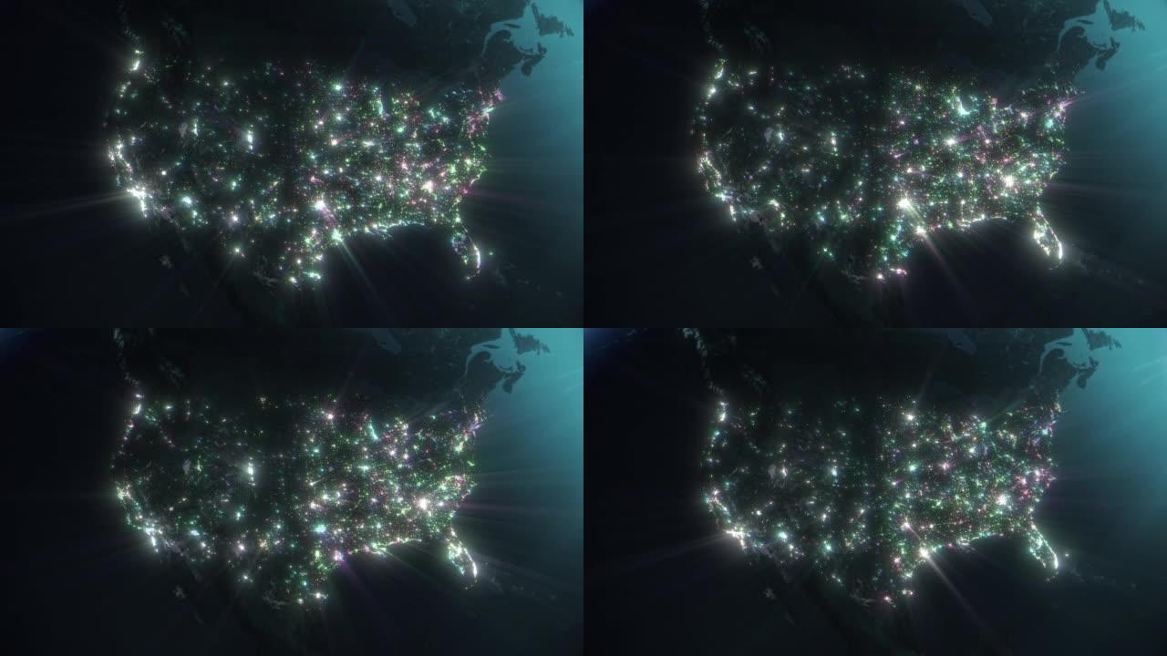从太空中看到美国闪亮的城市之光
