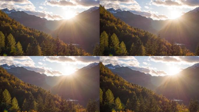 鸟瞰雄伟的山湖谷，四面环山