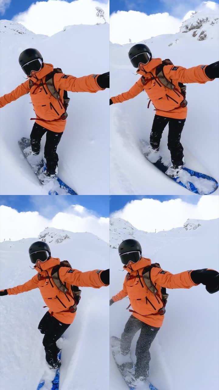 女性自由滑雪滑雪者在山上做粉末关闭滑雪道